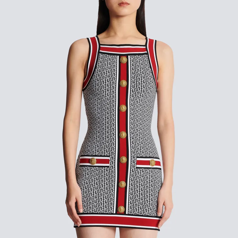 BALMAIN Monogram Sleeveless Knit Dress-4