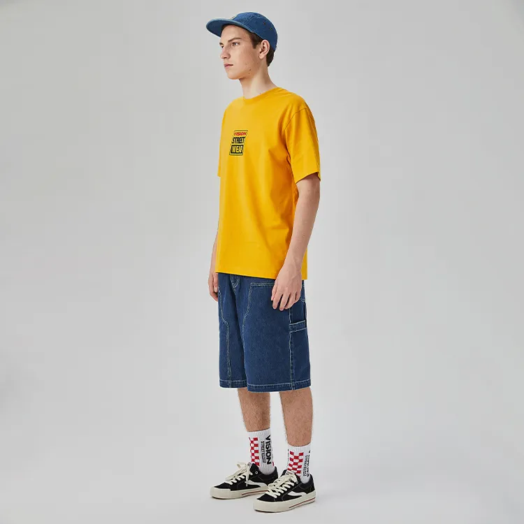 Vision Street Wear Drop Shoulder Sleeve Short Sleeved T Shirts Unisex Medium Yellow-4