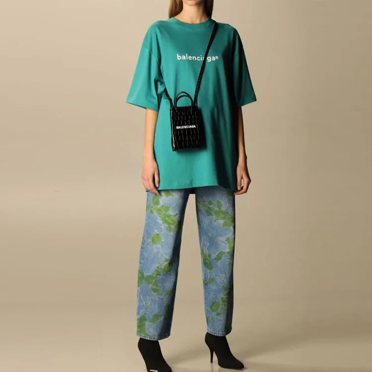 Balenciaga Logo T Shirt 'Dark Turquoise/White'-1