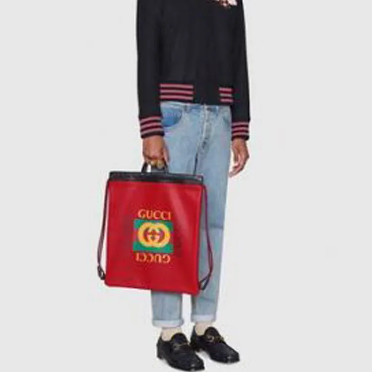 GUCCI Leather Backpack Men's Red-7