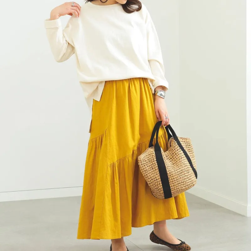 Beams Casual Long Skirts Women's Mustard-4