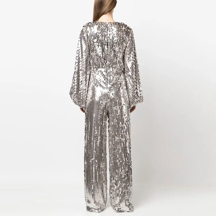 Rotate V-neck Sequin Jumpsuit-2