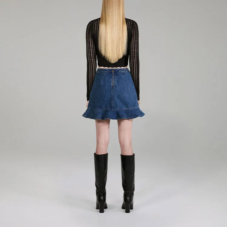 Self-portrait Denim Short Skirts Women's Blue-1