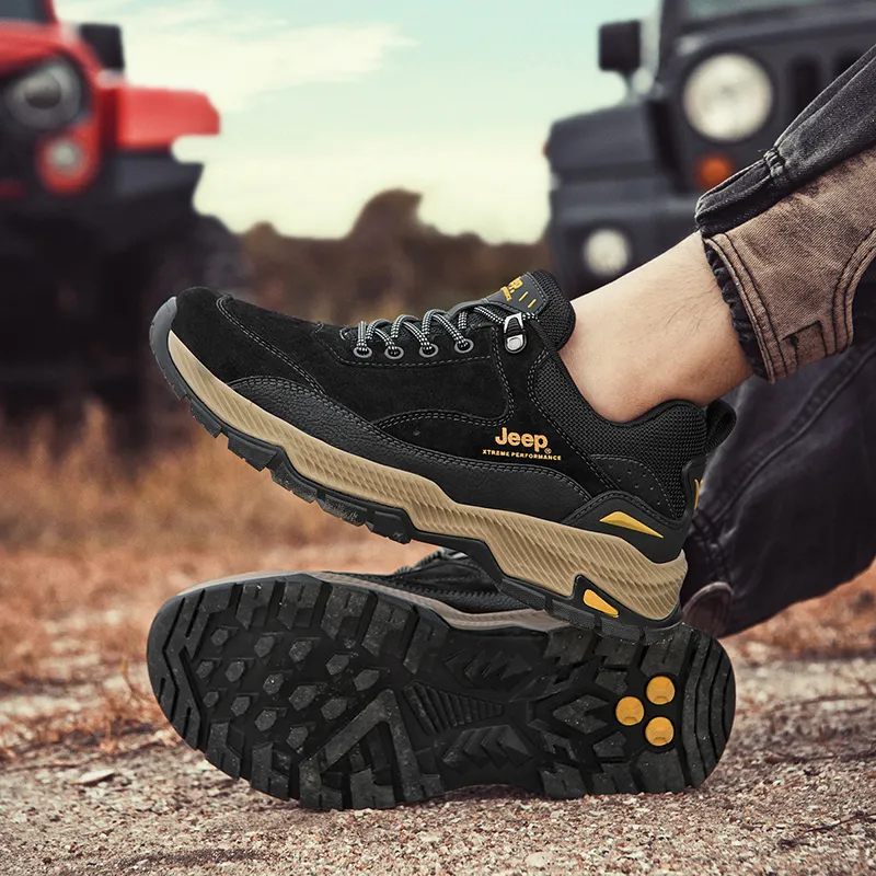 Jeep Hiking / Trekking Shoes Men Low Top Black/Sand Yellow-5
