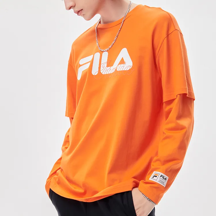 FILA FUSION Drop Shoulder Sleeve T Shirt Men's Persimmon Orange-3