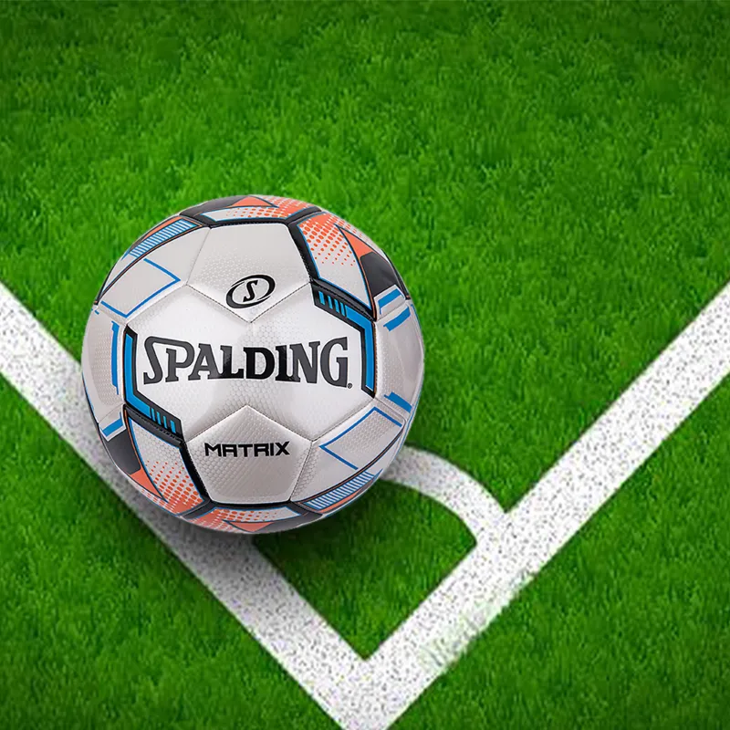 SPALDING Matrix Series Size 5 Soccer PVC Machine Stitched Soccer Ball Unisex White Blue Orange-3