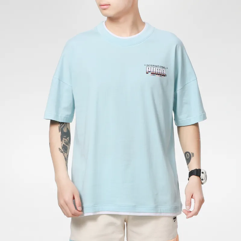 PUMA Drop Shoulder Sleeve T-Shirt Men's Sky Blue-4