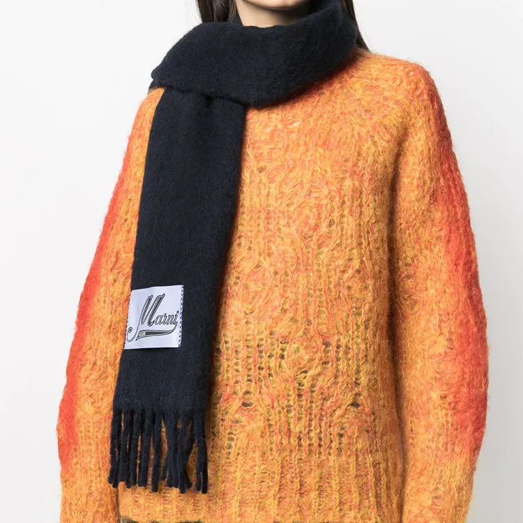 MARNI Logo Patch Fringed Edge Scarf-2