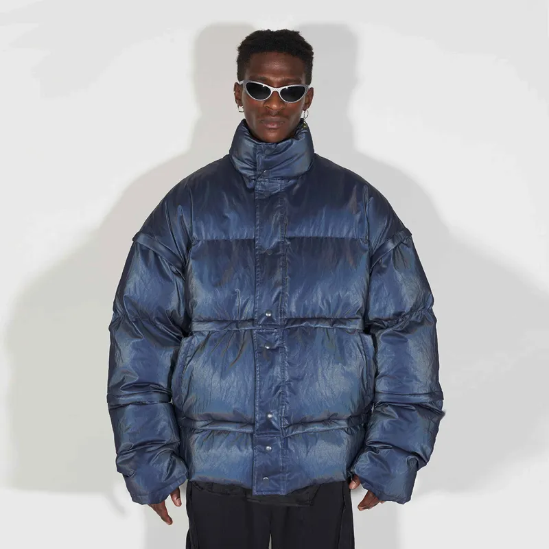 BLINDNOPLAN Solid Color Stand Collar Loose Fit Thickened Puffer Jacket Unisex Blue-2