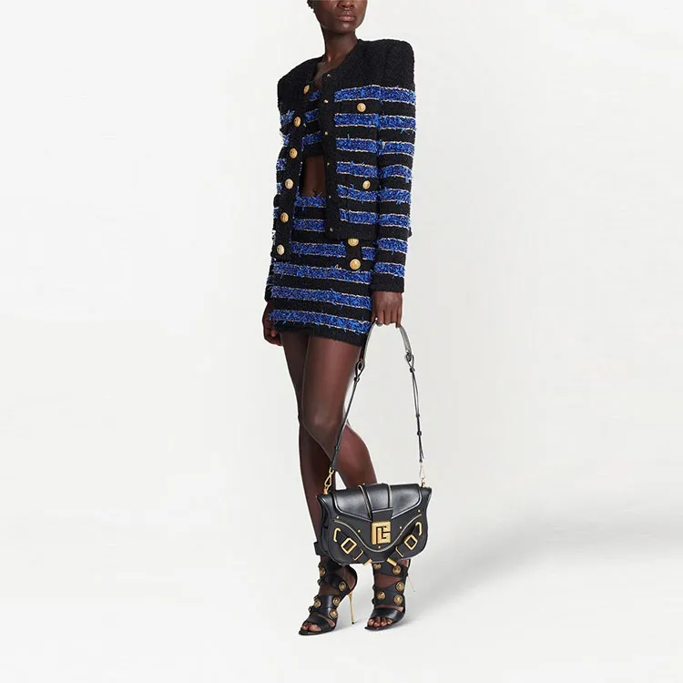 BALMAIN Striped Tweed Mini Skirt-1