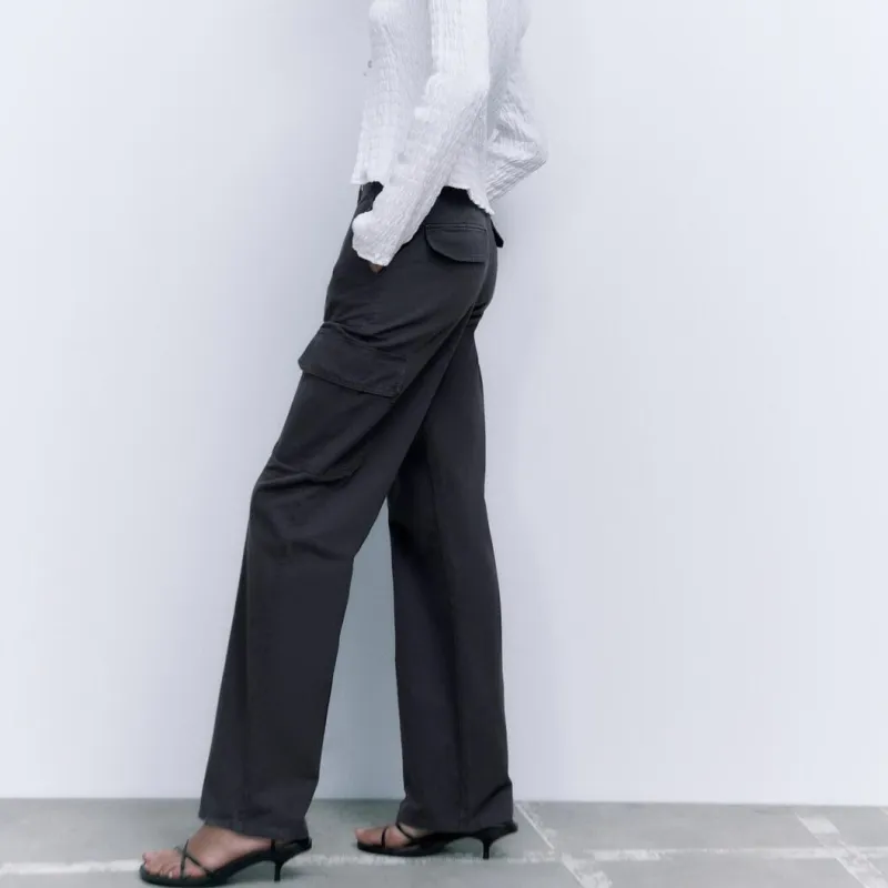 ZARA Cargo Pants Women's Black-4
