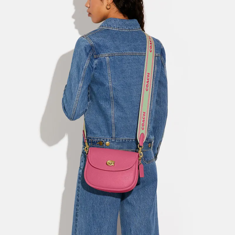 COACH Willow Pebbled Leather Saddle Bag Shoulder Bag Crossbody Bag Small Size Women's Morning Glory Blossom Pink-3