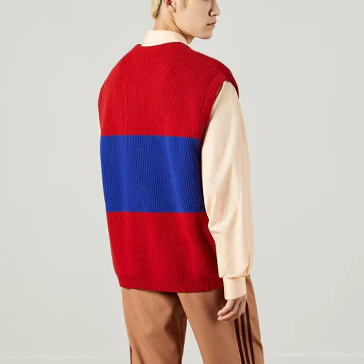 GUCCI X Adidas Originals FW22 Embroidered Colorblock Crew Neck Sleeveless Sweater Red-4
