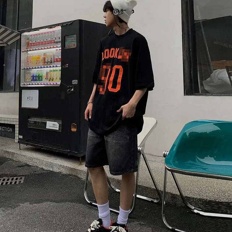LOOKUN Denim Shorts Men Black-2