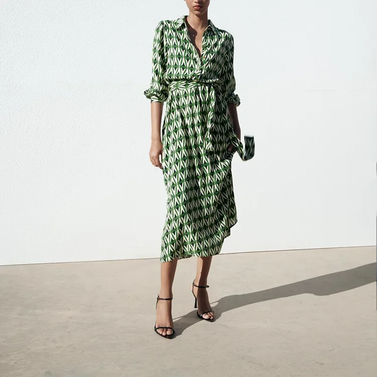 ZARA Long-Sleeved Dresses Women's Nude Green-3
