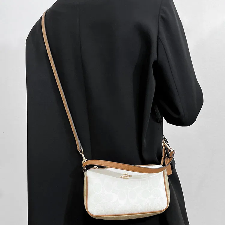 Luxury Care Artisan Workshop Microfiber Leather Crossbody Shoulder Bag Replaceable Chain Strap Women's Milk Tea Beige-5