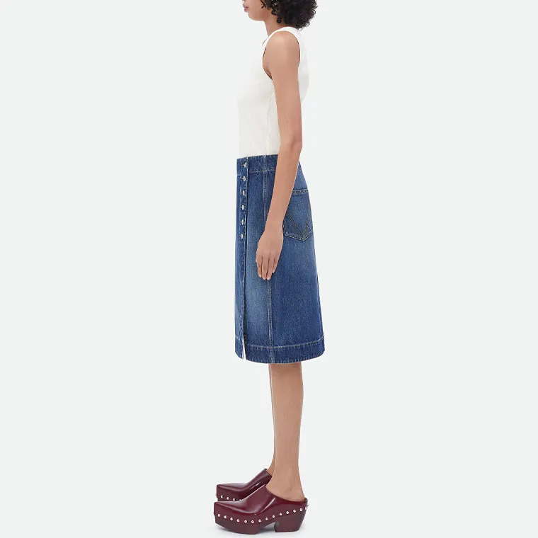 Bottega Veneta Denim Long Skirts Women's Blue-4