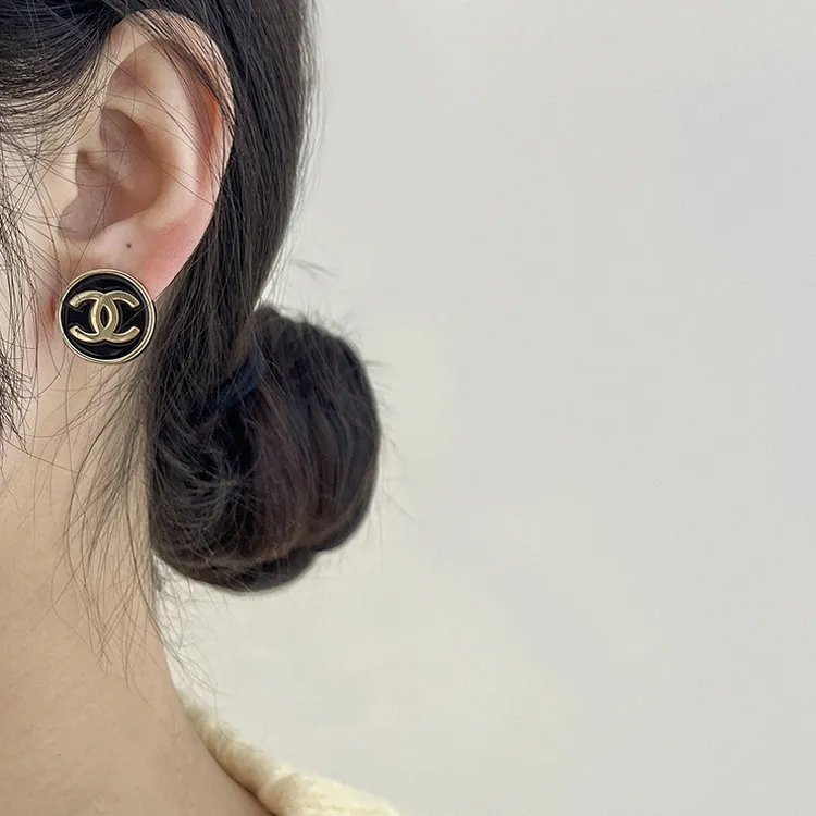 CHANEL Stud Earrings Women's Black-3