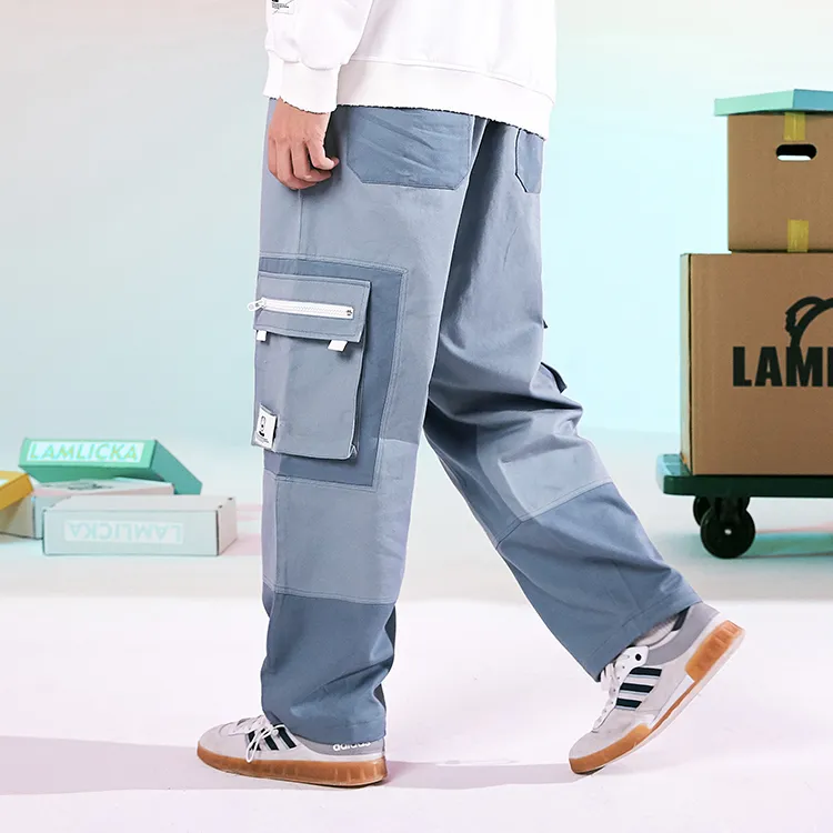 LAMLICKA Straight Casual Pants Unisex Blue-2