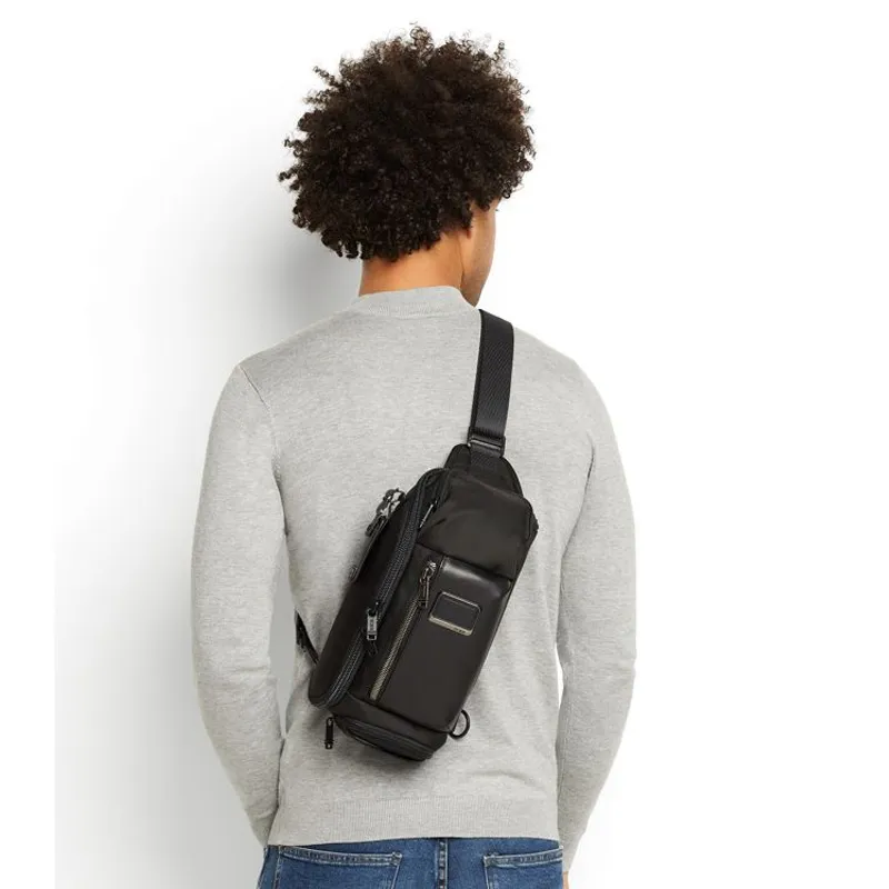 TUMI Leather Shoulder Bag, Crossbody Bag, Sling Bag Medium Size Men's Black-4