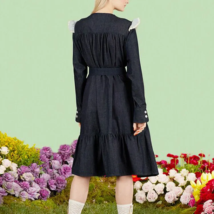 GUCCI Ruffle collar Denim Midi Dress-4