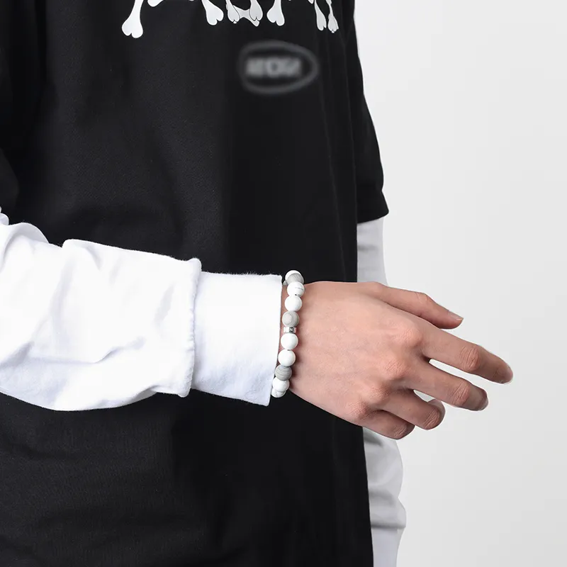FOUNDIN White Turquoise Matte Silver Wire Stone Bracelets Unisex-2