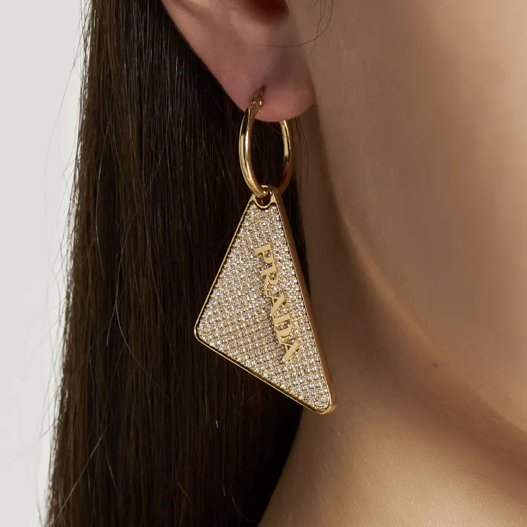 PRADA Logo Crystal-Embellished Left Earring-2