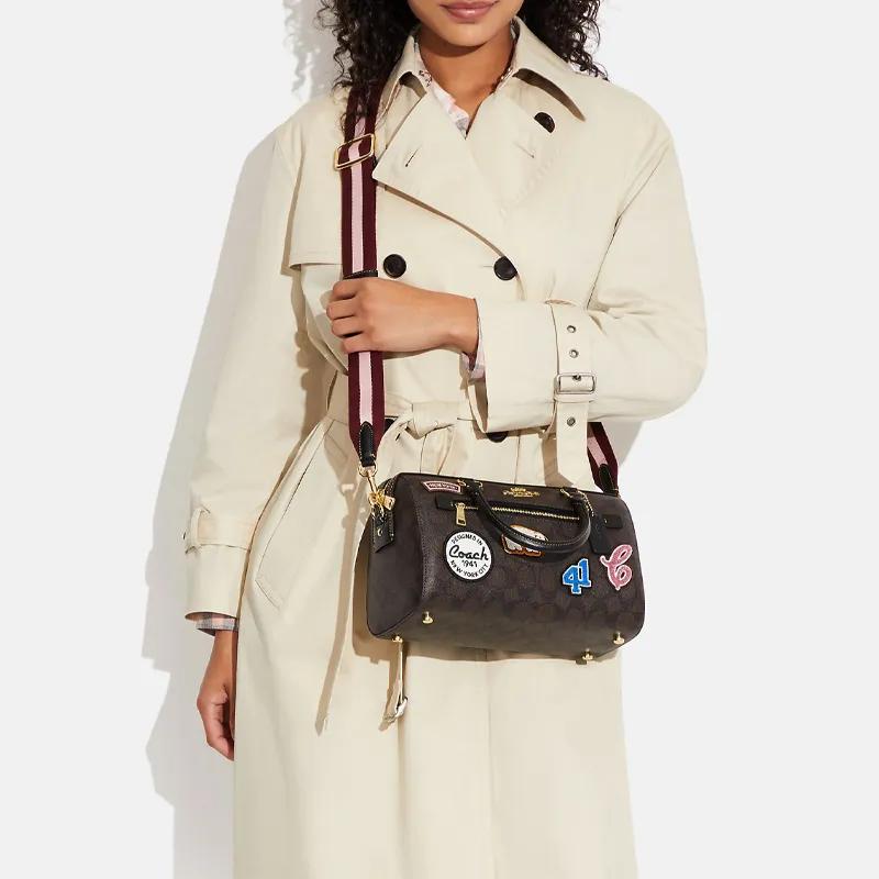 COACH Rowan Canvas With Leather Shoulder Bag, Crossbody Bag, Handbag Tubas Women's Dark Brown-4