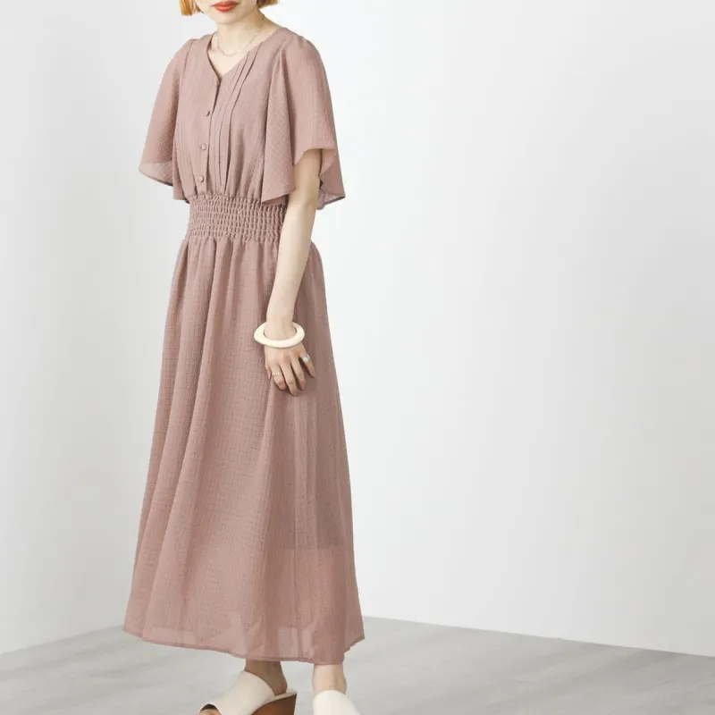 Beams Short Sleeved Dresses Women's Pink-1