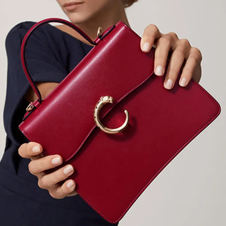 CARTIER Panthère De Cartier Calfskin Shoulder Bag, Crossbody Bag, Handbag Small Size Women's Red-7