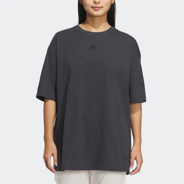 Adidas Drop Shoulder Sleeve T Shirt Women's Dark Gray-1