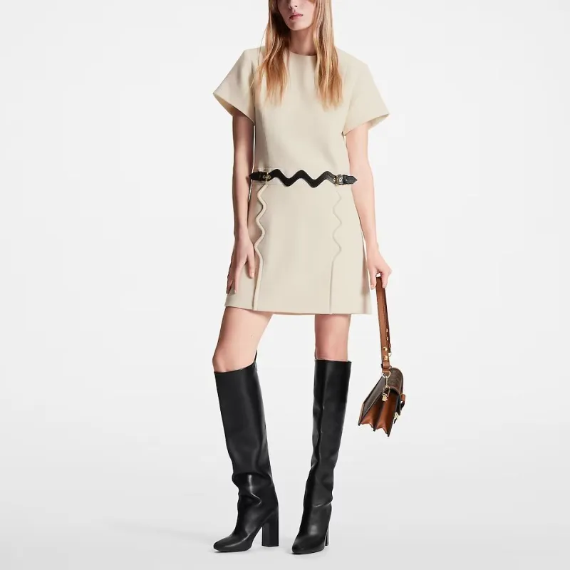 LOUIS VUITTON Short Sleeved Dress Women's Beige-2