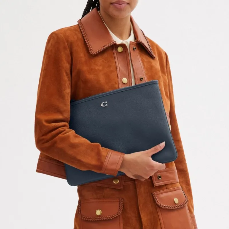 COACH Pouch Cow Leather Mahjong Set Clutches Large Size Women's Navy-5