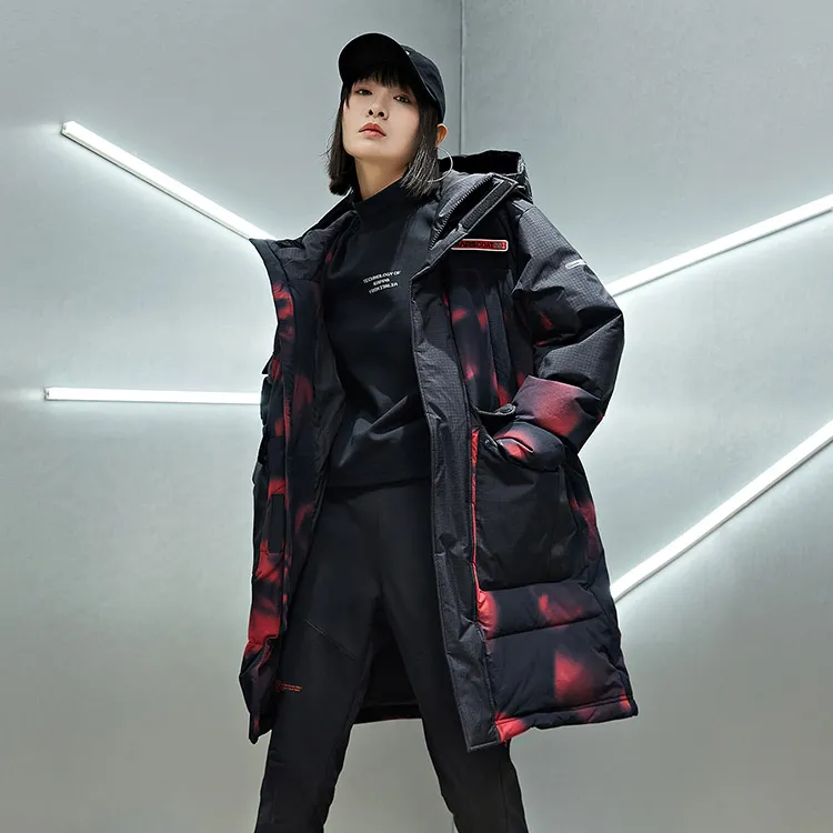 Kappa Colorblock Letter Hooded Mid Length Down Jacket Unisex-6