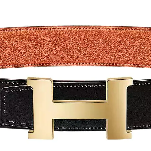 HERMES Constance Leather Belts Men Black Orange - POIZON