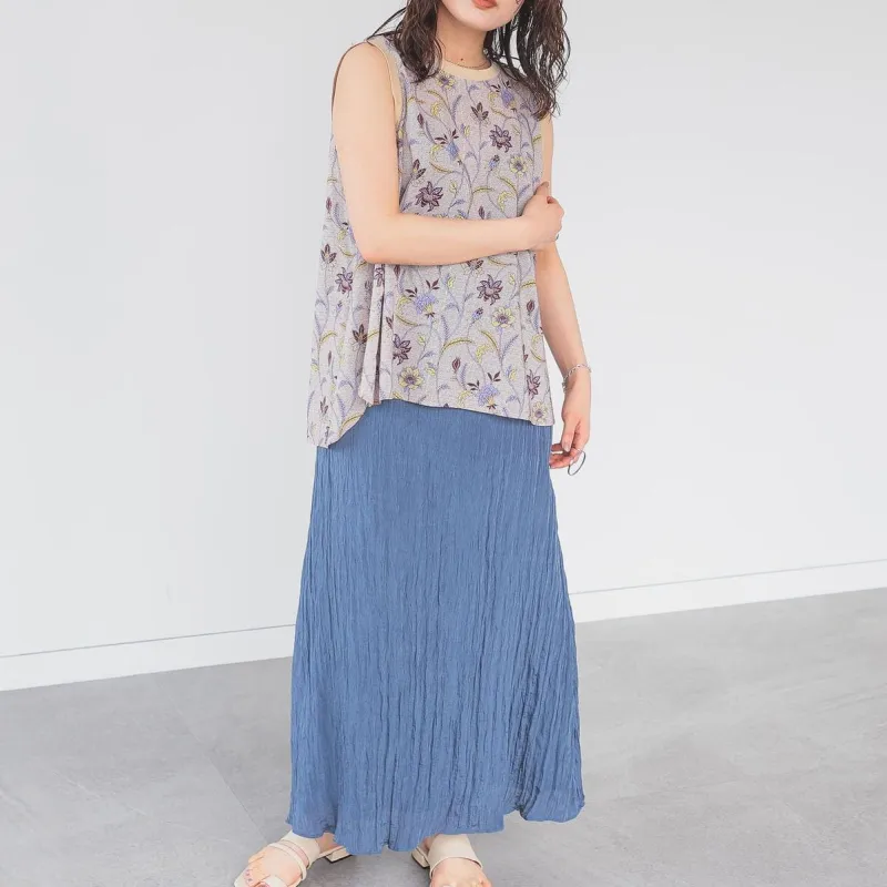 Beams Casual Long Skirts Women's Stone Blue-4