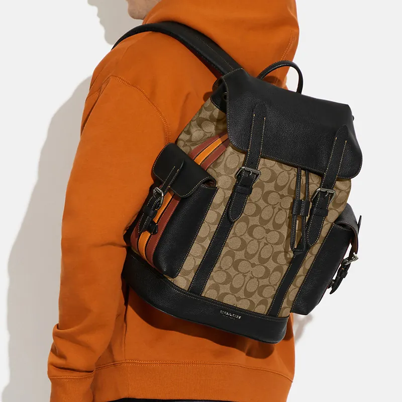 COACH Hudson Canvas With Leather Backpack Tubas Men's Brown & Black-6