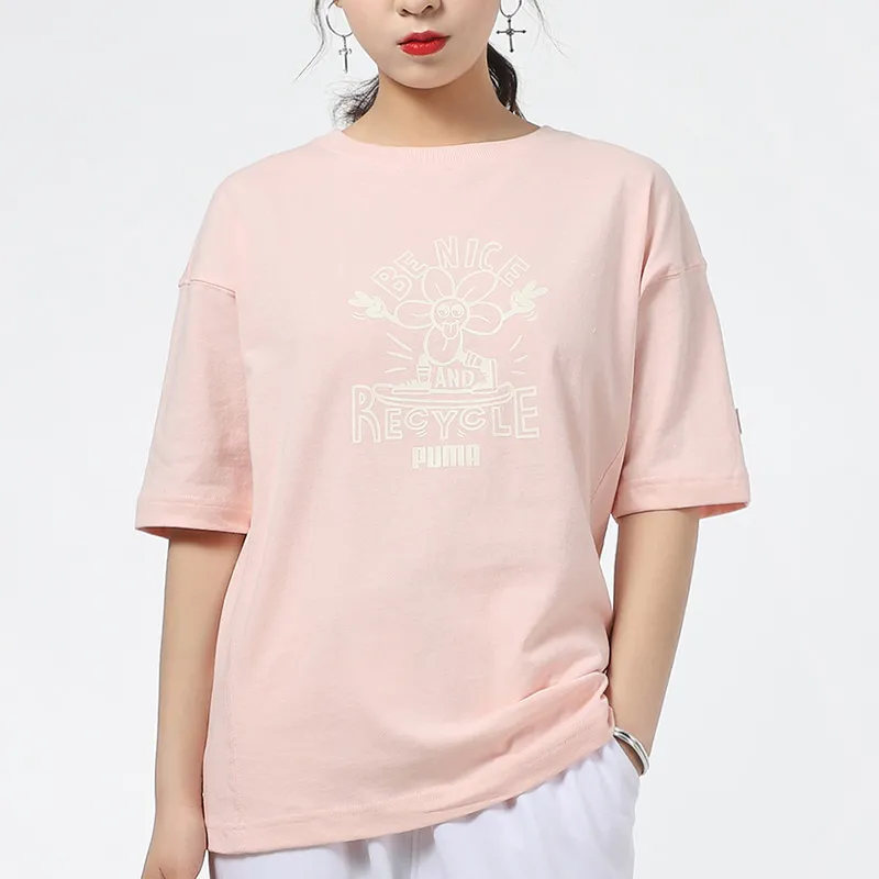 PUMA Downtown T Shirts Women's Pink-2