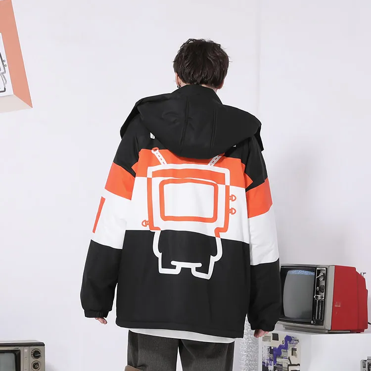 TVX Letter Colorblock Detachable Hood Loose Fit Puffer Jacket Unisex-4
