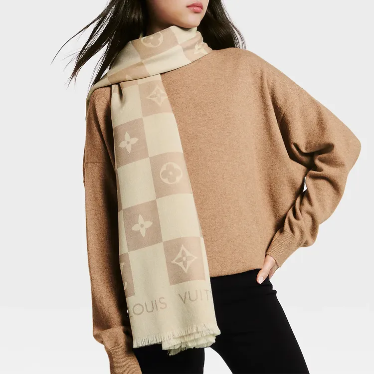LOUIS VUITTON Knit Scarf Women's Light Khaki-3