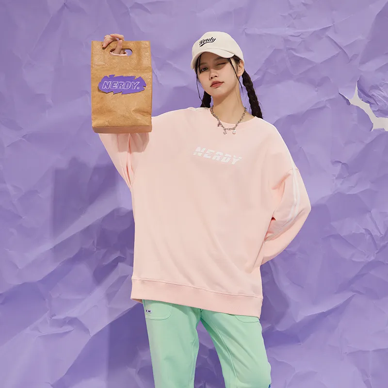NERDY SS22 Crew Neck Loose Fit Sweatshirt Unisex Orange Pink-3