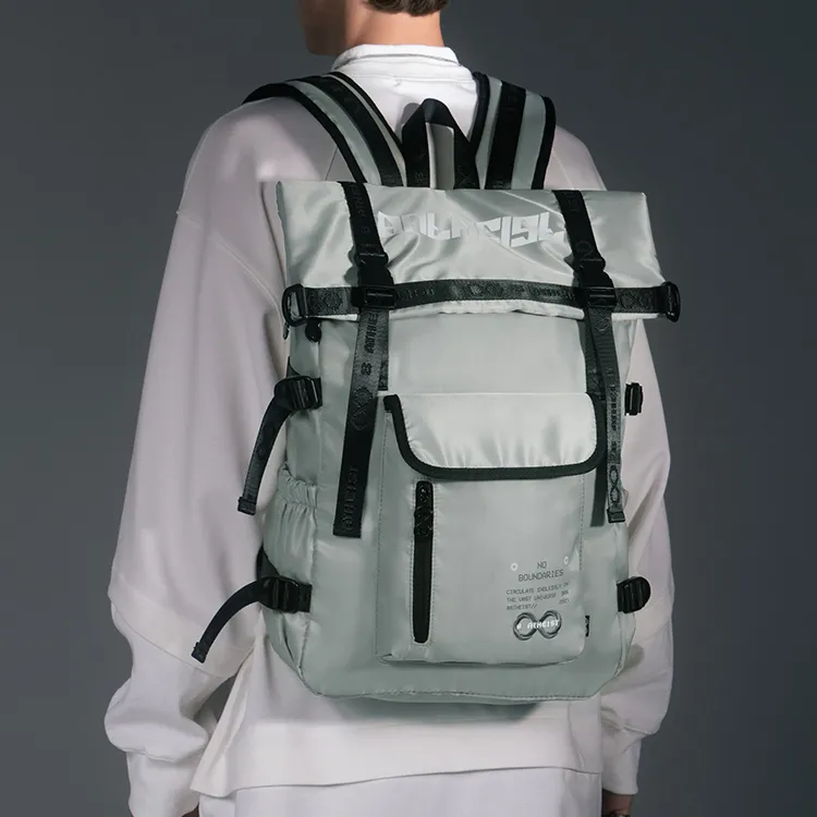 8atheist Polyester Backpack Multi Compartment Backpack Unisex Light Gray Green-7