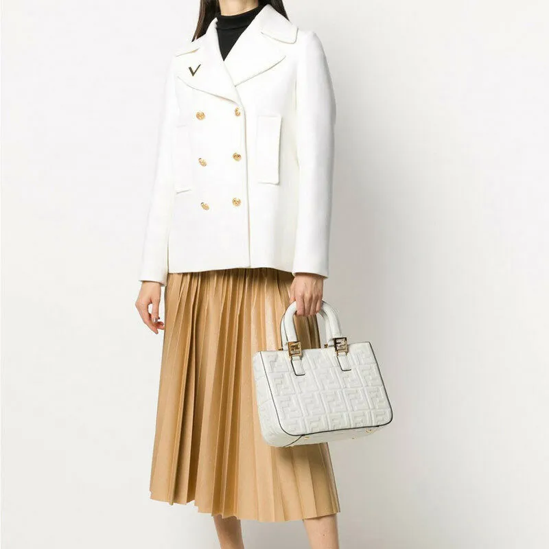 FENDI Leather Tote Bag, Shopping Bag, One Shoulder Handbag Small Size Women's White-4