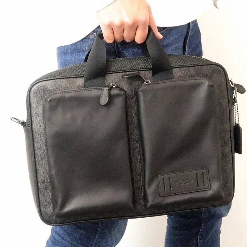 COACH Rider Cow Leather Laptop Bag, Briefcase, One Shoulder Handbag Large Size Men's Black-3