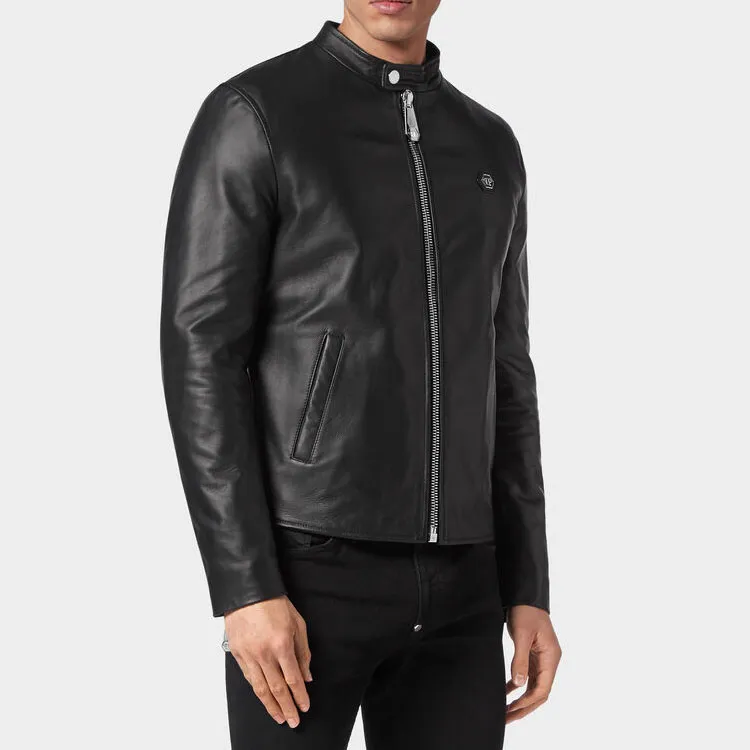 PHILIPP PLEIN Logo Zipped Biker Jacket-3