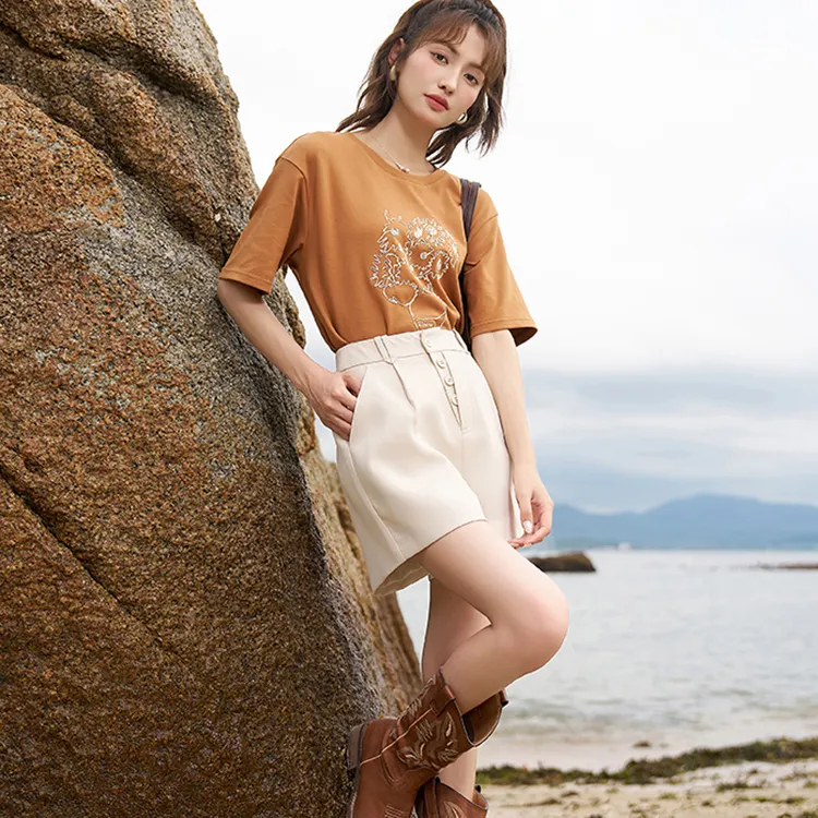 MISHOW Casual Shorts Women's Cream Apricot-1