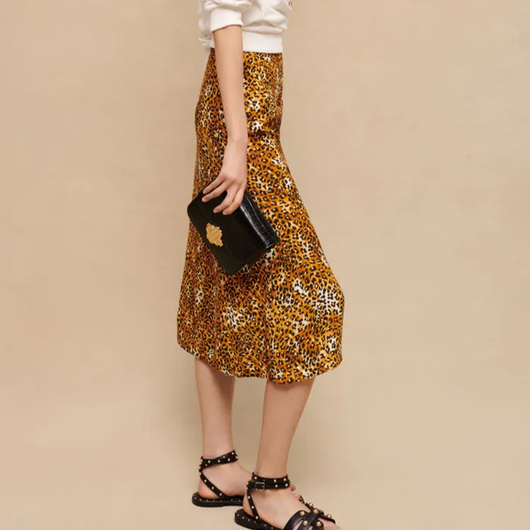 Maje Casual Long Skirts Women's Leopard Print-3