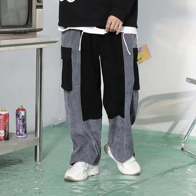 GENANX Straight Casual Pants Unisex Gray Blue-2