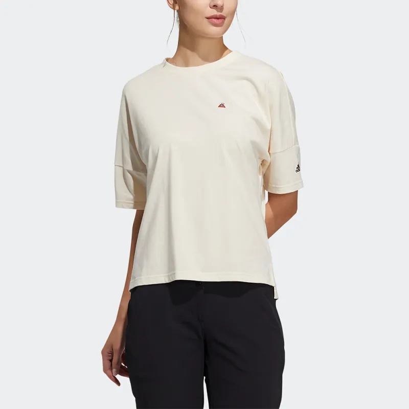 Adidas Drop Shoulder Sleeve T Shirt Women's Ecru-1