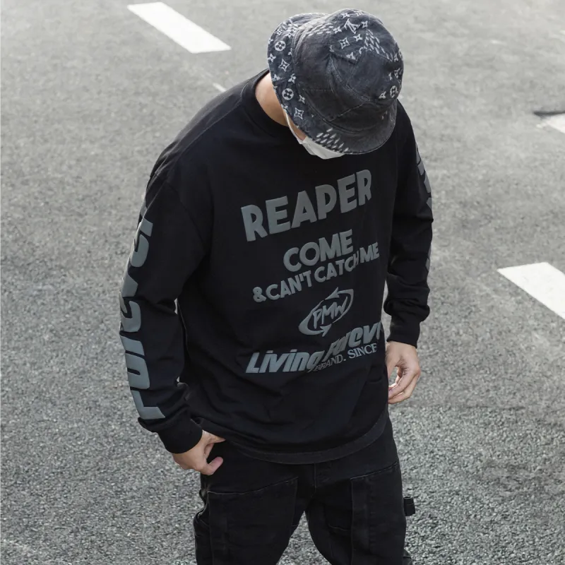 P.M.W Straight Long Sleeved T Shirt Men's Black-4